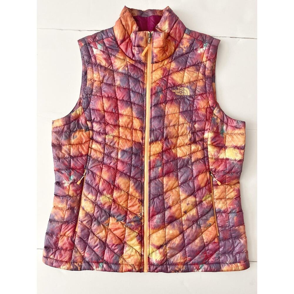 The North Face Vest Women L Orange Purple Quilted Zip Puffer Thermoball